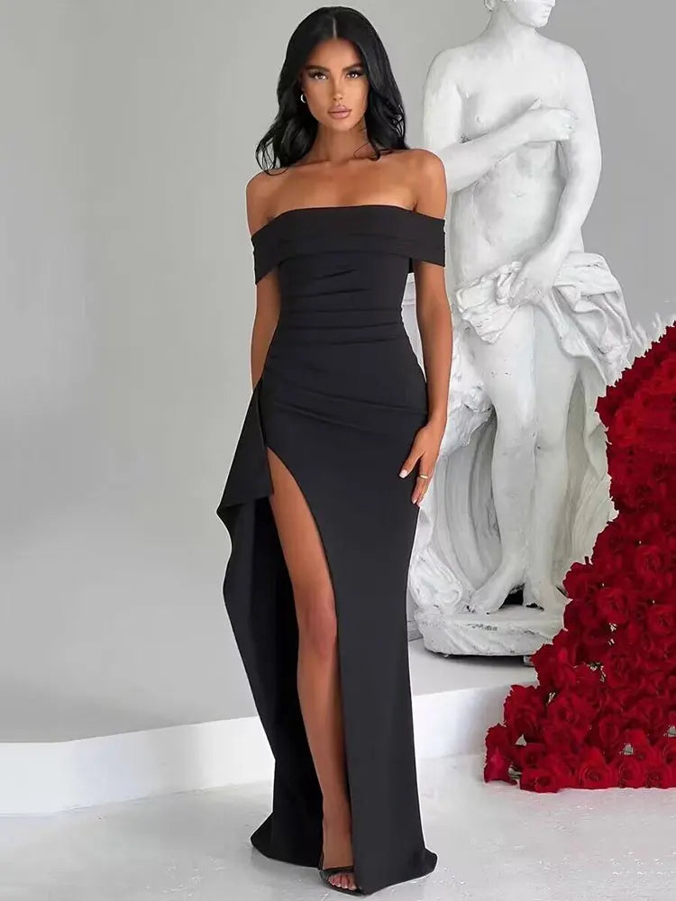 Vivora | Elegant Off Shoulder High Split Dress