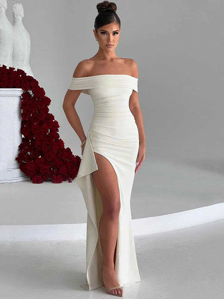 Vivora | Elegant Off Shoulder High Split Dress