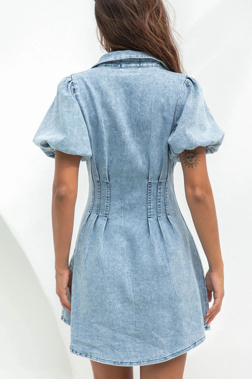Vivora | Denim dress puff sleeves