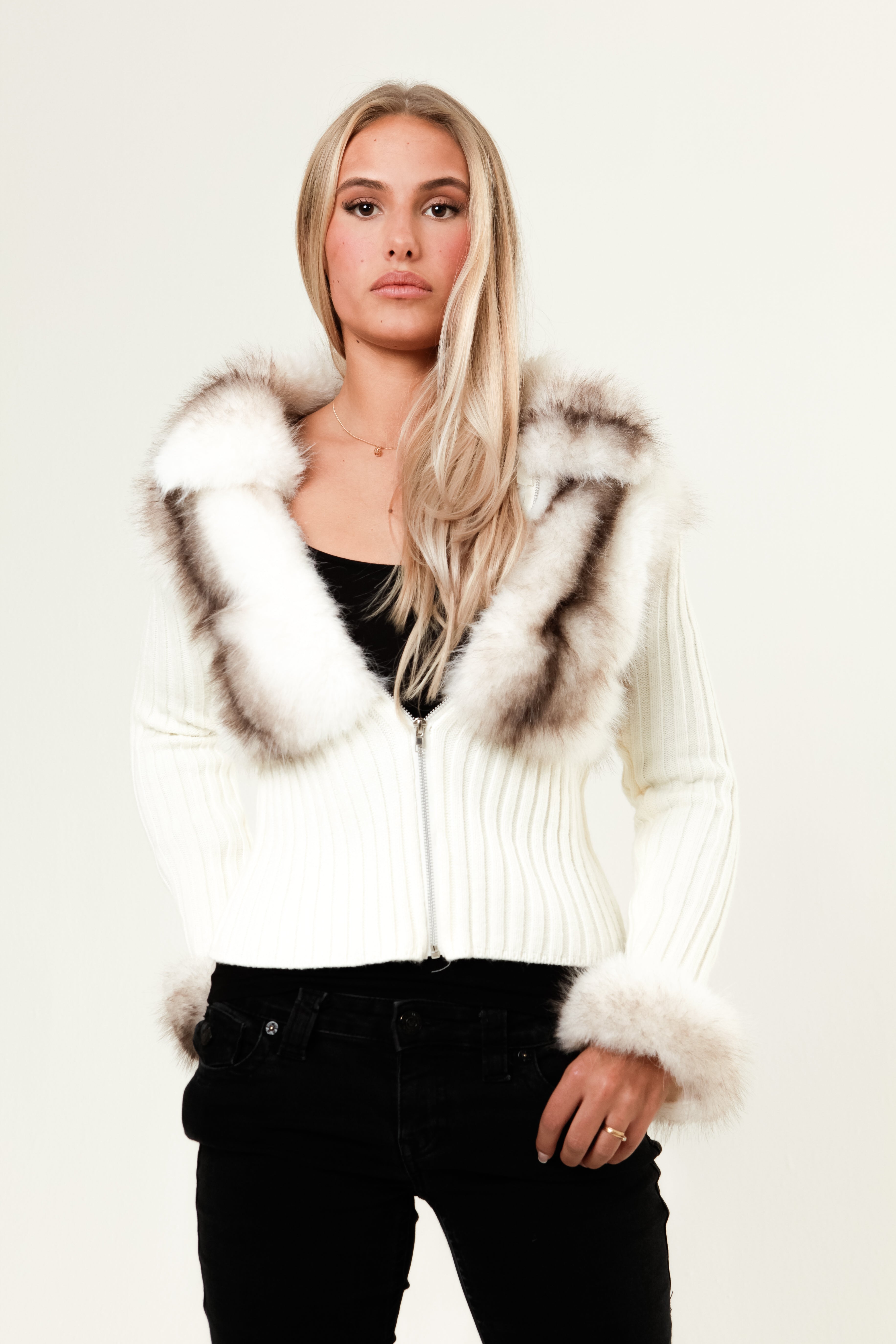 Vivora | Ivory Fur Cardigan - White