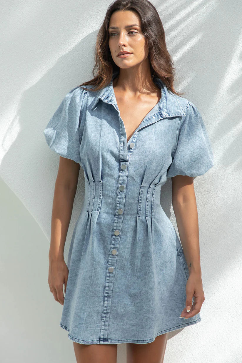 Vivora | Denim dress puff sleeves