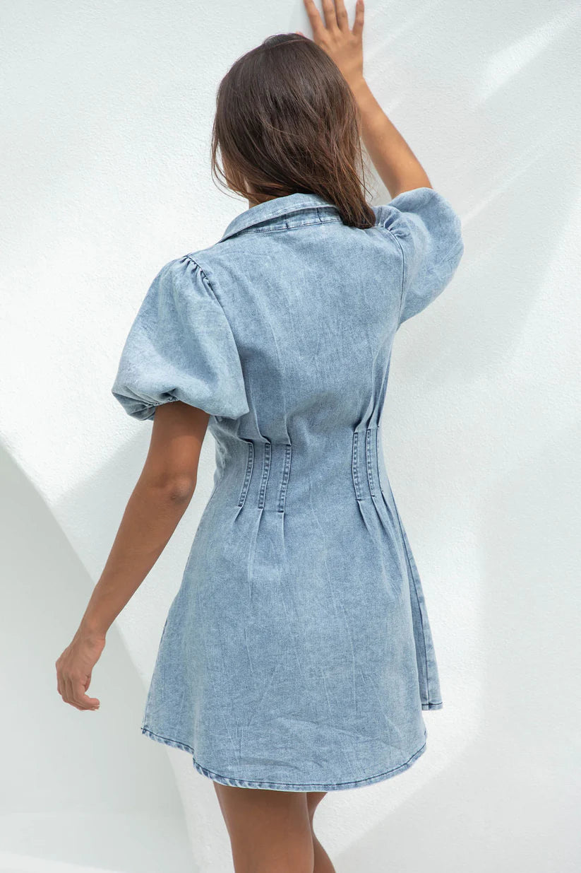 Vivora | Denim dress puff sleeves